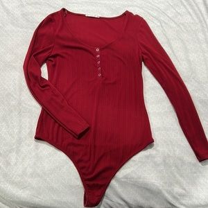 Wine Red Casual Bodysuit